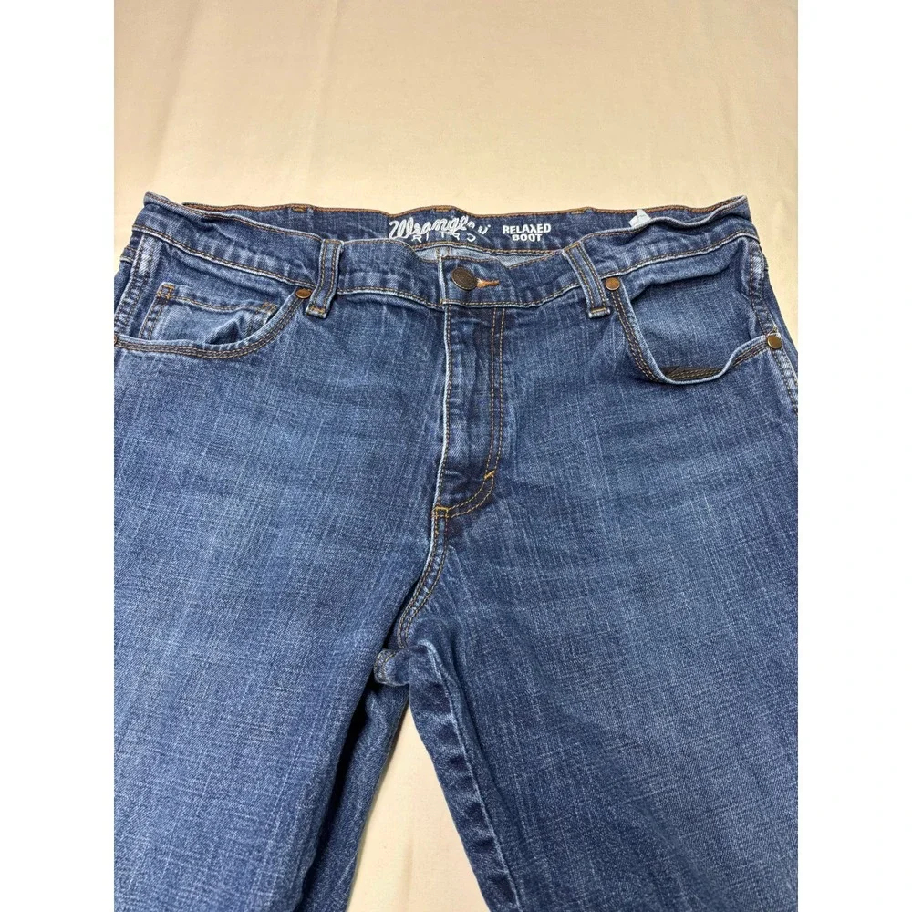 Wrangler Relaxed Boot Jeans Mens 36x32 Dark‎ Wash Denim Fly Casual
